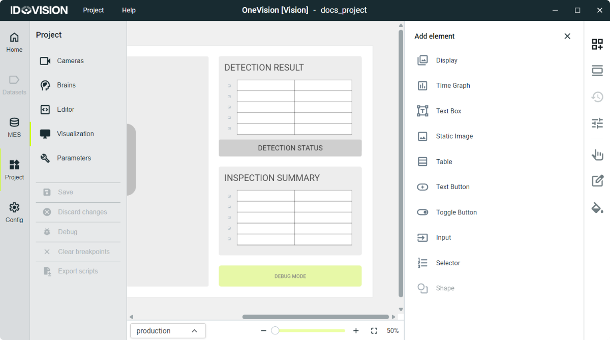 Visualization elements menu