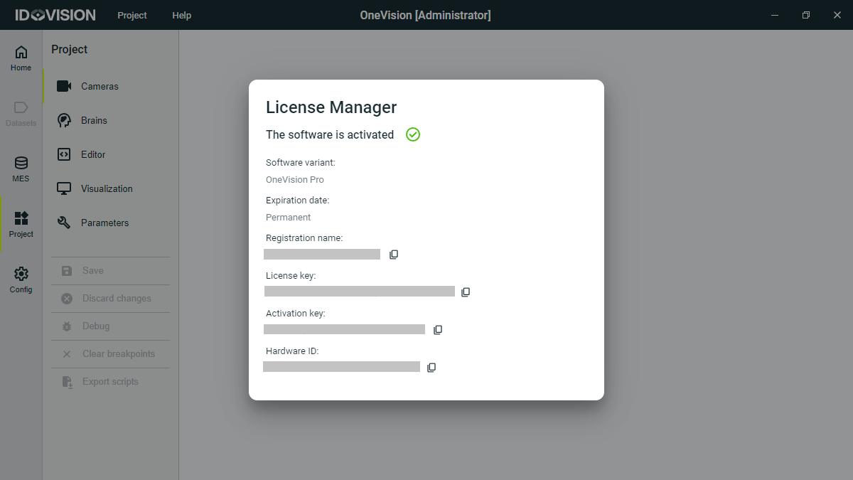 License manager dialog