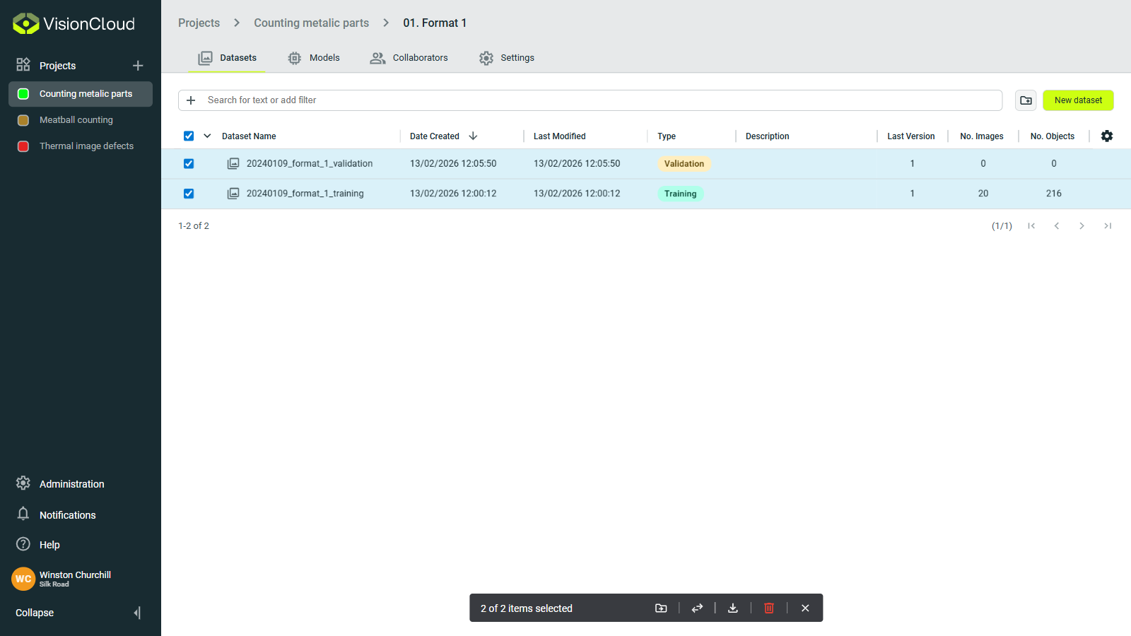 Batch dataset table actions