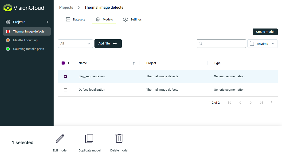 models table actions